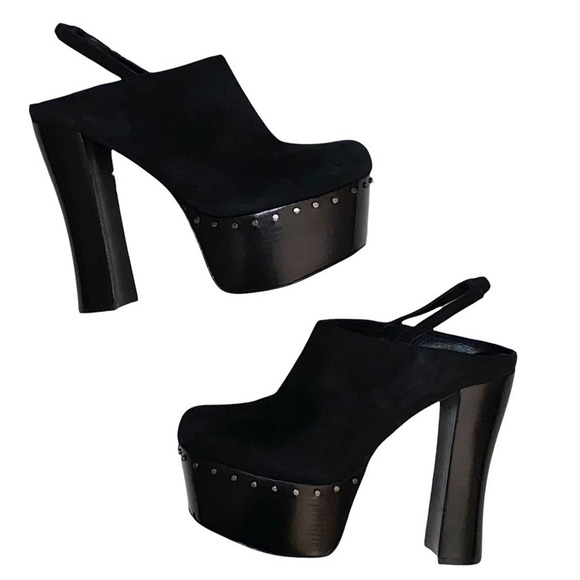 NEW 39.5 Alice + Olivia Tamson Black Suede Chunky Platform Pump Clogs Heels - Picture 14 of 15